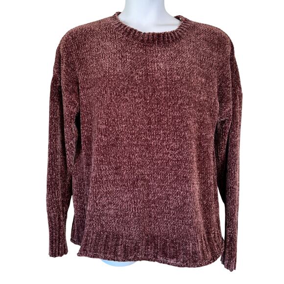Seven7 Womens Sz M Pullover Sweater Mauve Chenille Knit Minimalist Comfort Cozy - Picture 1 of 9